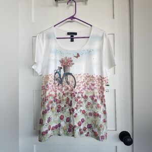 Karen Scott White Floral Short Sleeve Tee